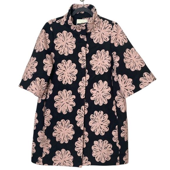 KATE SPADE JACKET PINK FLORAL BLACK SHORT SLEEVE CAR COAT FEMININE PREPPY - Picture 1 of 10